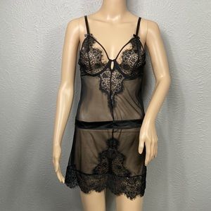 Oh la la Cheri Sexy Black Lace Sheer Lingerie Mini Dress Women's Size La…